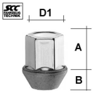 Wheel nut M14X1,5 conical 60° two-pieced type J9V - H: 34 mm 