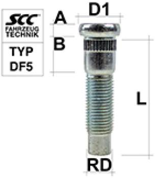 Knurled stud bolt M14X1,5 type DF5 - L: 50 - 58 mm 