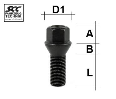 Wheel bolt M14X1,25 conical 60° type A6W - L: 27 mm