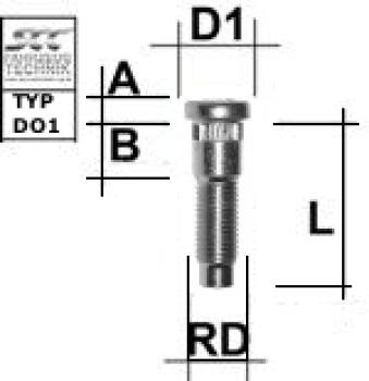 Knurled stud bolt 1/2 UNF type DO1 - L: 33 mm 
