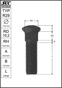 Kartelbout 3/8 UNF type R29 - L: 30 mm