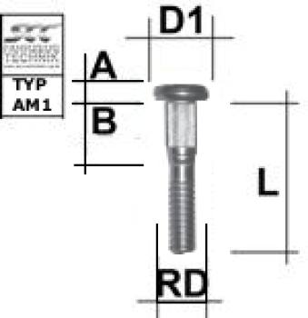 Knurled stud bolt M14X1,5 type AM1 - L: 76 - 91 mm 