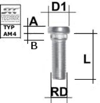 Knurled stud bolt M14X1,5 type AM4 - L: 43 mm 