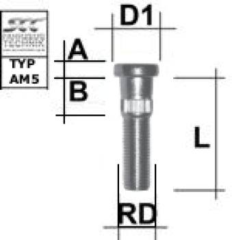 Knurled stud bolt M14X1,5 type AM5 - L: 54 mm 