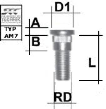 Knurled stud bolt 1/2 UNF type AM7 - L: 37 mm 