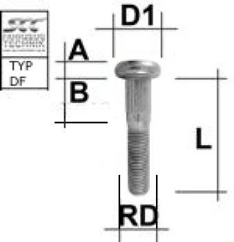 Knurled stud bolt 9/16 UNF type DF - L: 76 - 91 mm 