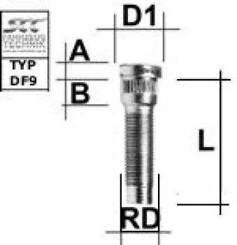 Knurled stud bolt 1/2 UNF type DF9 - L: 52 mm 