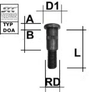 Knurled stud bolt 1/2 UNF type DOA - L: 51 mm