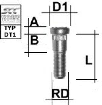 Knurled stud bolt 1/2 UNF type DT1 - L: 43 mm 