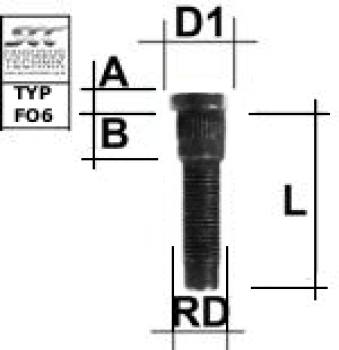 Knurled stud bolt 1/2 UNF type FO6 - L: 52 mm