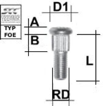 Knurled stud bolt 7/16 UNF type FOE - L: 37 mm 