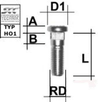 Knurled stud bolt M12X1,5 type HO1 - L: 36 mm