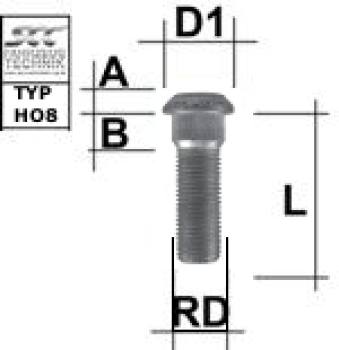 Knurled stud bolt M14X1,5 type HO8 - L: 42 - 62 mm 