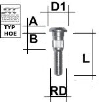 Knurled stud bolt 1/2 UNF type HOE - L: 60 mm 