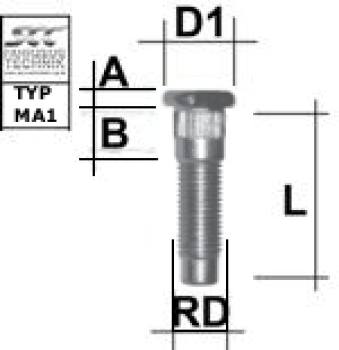 Knurled stud bolt M12X1,5 type MA1 - L: 47 mm