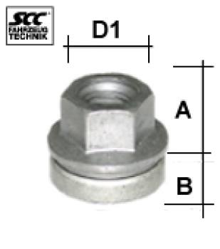 Wheel nut M14x2,0 flat collar two-pieced type T16G - H: 24,5 mm 