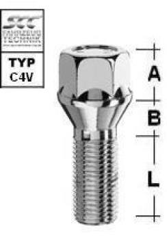 Wheel bolt M12X1,75 conical 60° type C4V - L: 25 - 50 mm