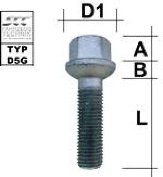 Wheel bolt M12X1,5 sphere R12 type D5G - L: 28 - 56 mm