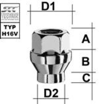 Radmutter 1/2 UNF Kegel 60° + Schaft Typ H16V - H: 28 mm 