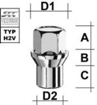 Radmutter  M12X1,75 Kegel 60° + Schaft Typ H2V - H: 38,5 mm 