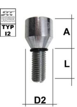 Wheel bolt DIN912 - galvanized - 10.9  M12X1,75 conical 60° two-pieced type I2 - L: 18 - 103 mm 