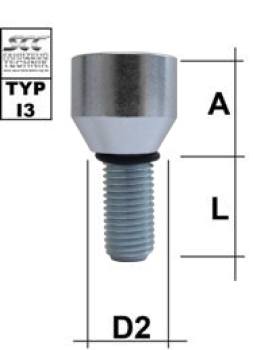 Radschraube DIN912 - VERZINKT - 10.9 M14X1,25 Kegel 60° Typ I3 - L: 31 mm