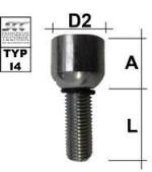 Wheel bolt DIN912 - galvanized - 10.9 M12X1,25 sphere R12 two-pieced type I4 - L: 20 - 29 mm