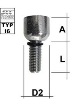 Wheel bolt DIN912 - galvanized - 10.9 M14X1,5 sphere R13 type I6 - L: 15 - 110 mm 