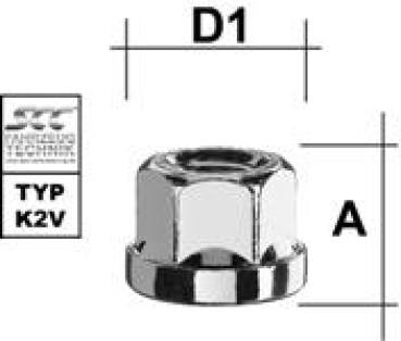 Wheel nut  M12X1,75 flat collar type K2V - H: 17 mm 