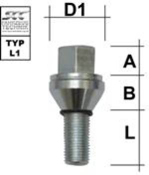 Wheel bolt M14X1,5 conical 60° type L1V - L: 28 - 54 mm 