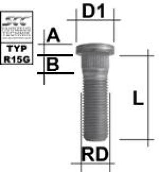 Knurled stud bolt M14X1,5 type R15G - L: 40 - 50 mm