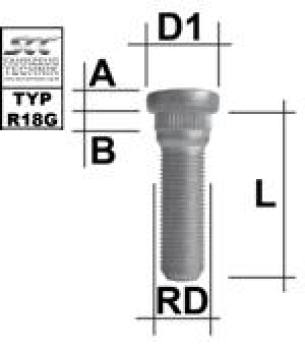Knurled stud bolt 1/2 UNF type R18G - L: 45,5 mm 
