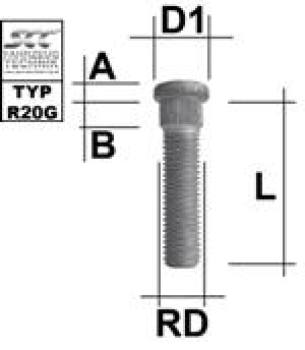 Knurled stud bolt M14X2,0 type R20G - L: 60 mm 