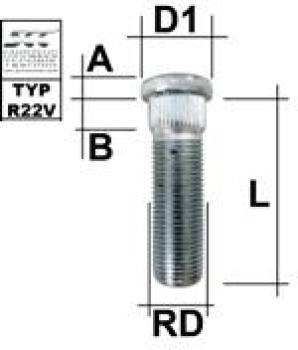 Knurled stud bolt M16X1,5 type R22V - L: 45 - 55 mm 