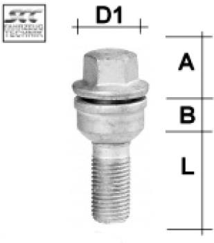 Radschraube M14X1,5 Kugel R14 zweiteilig Typ V2A - L: 28 - 53 mm 