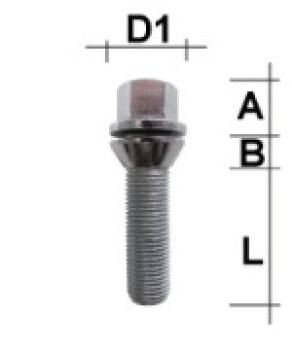 Radschraube M12 X 1,25 Kegel 60°  zweiteilig Typ V6V - L: 23 - 33 mm