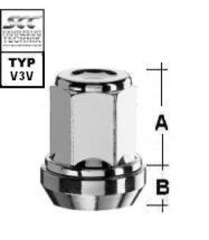 V-Wheel nut M12X1,25 conical 60°  + offset type V3V - H: 34 mm