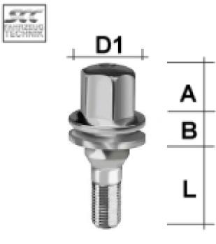 Wheel bolt M12X1,25 flat collar two-pieced type V3V - L: 35 mm