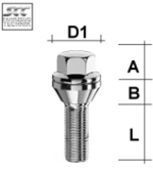 Wheel bolt M14X1,5 conical 60° two-pieced type V6C - L: 34 mm 