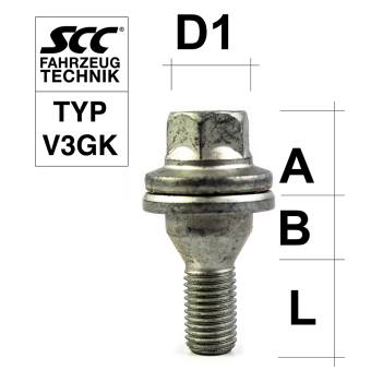 Radschraube M12x1,5 Flachbund zweiteilig Typ V3GK - L: 33 mm