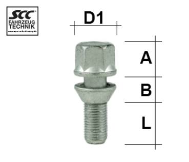 Wheel bolt V-bolt M12X1,25 conical 60° two-pieced type VCT - L: 26 mm