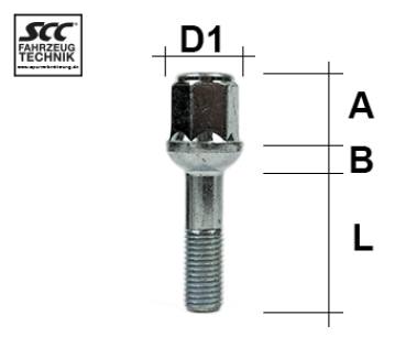 Wheel bolt M12X1,5 sphere R12 type V4G - L: 40 mm