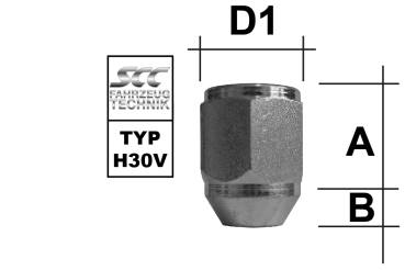 Wheel nut M10X1,25 conical 60° type H30V - H: 26 mm 