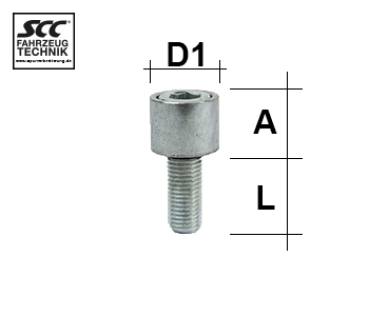 Wheel bolt DIN912 - galvanized - 10.9 M14X1,25 flat collar two-pieced type IboltFB - L: 34 - 64 mm 