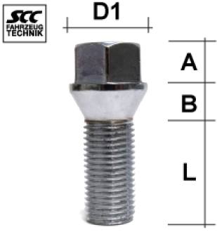 Radschraube M14X1,5 Kegel 60° Typ A2V - L: 28 - 30 mm 