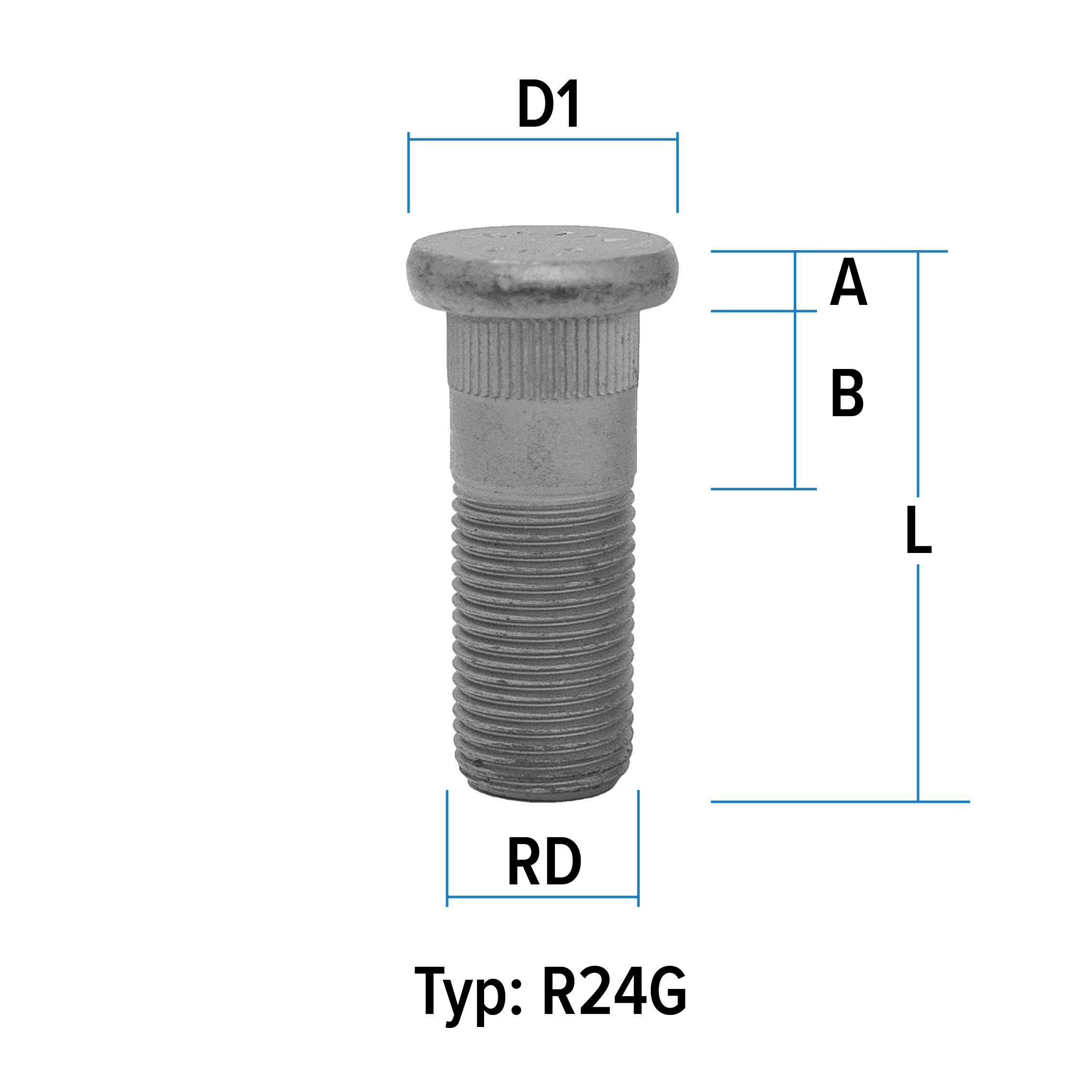 Rändelbolzen M16X1,5 Typ R24G - L: 45 mm