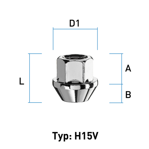 Radmutter M12x1,5 Kegel 60° Typ H15V - H: 23 mm