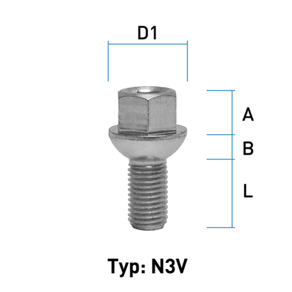 wheel spacers Wheel bolt M12X1 5 sphere R13 type N3V L 24 mm