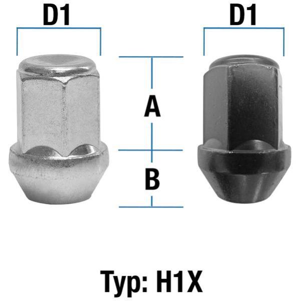 Wheel nut M12X1,5 conical 60° type H1X (H1V/H1W) - H: 34 mm