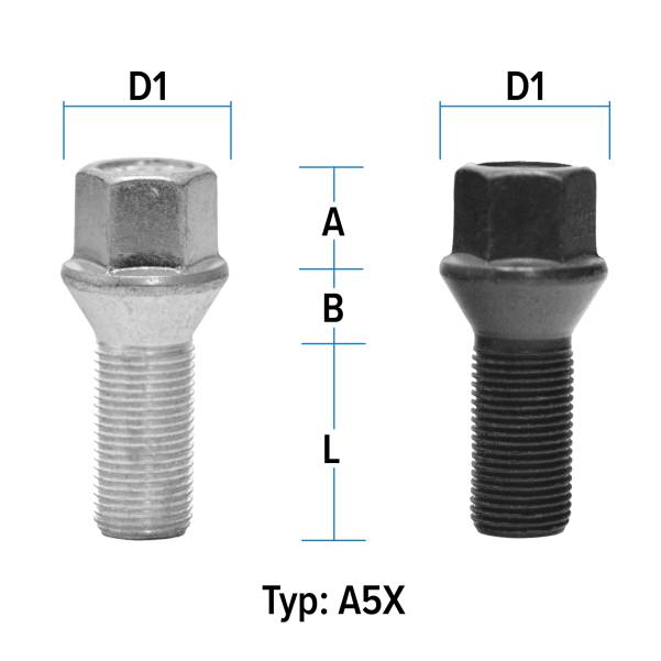 Wheel bolt M14X1,25 conical 60° type A5X (A5V/A5W) - L: 25 - 60 mm